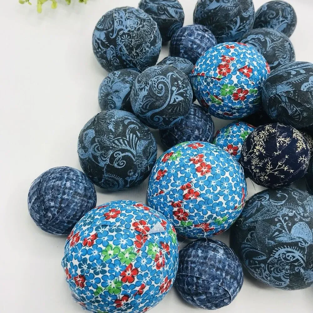 Large Lot of 29 Blue Styrofoam Fabric Covered Balls Handmade Balls Only